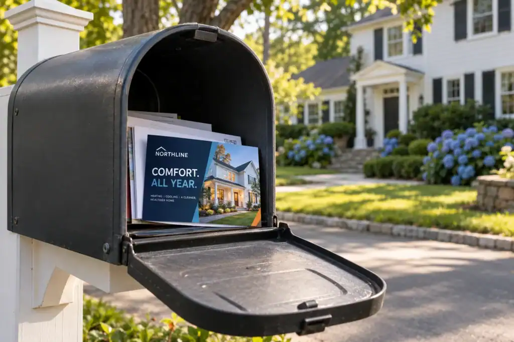 Sample postcard delivered to a suburban residential mailbox.