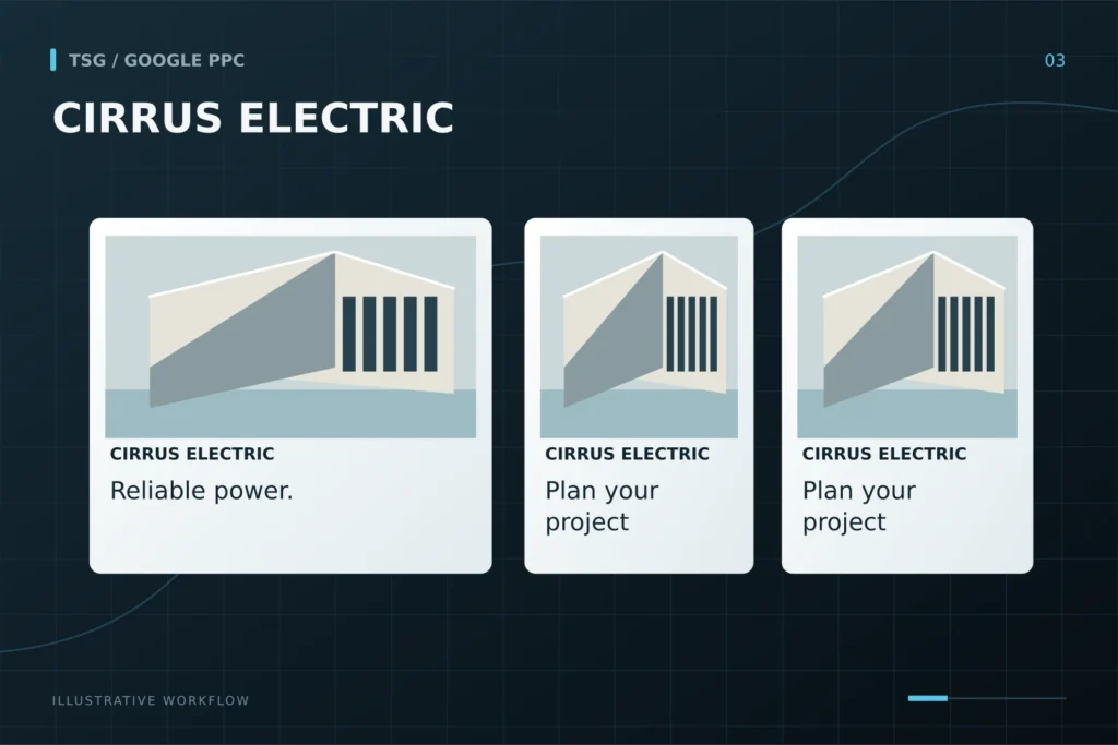 Display and remarketing: CIRRUS ELECTRIC, Reliable power., Plan your project, Display placements.