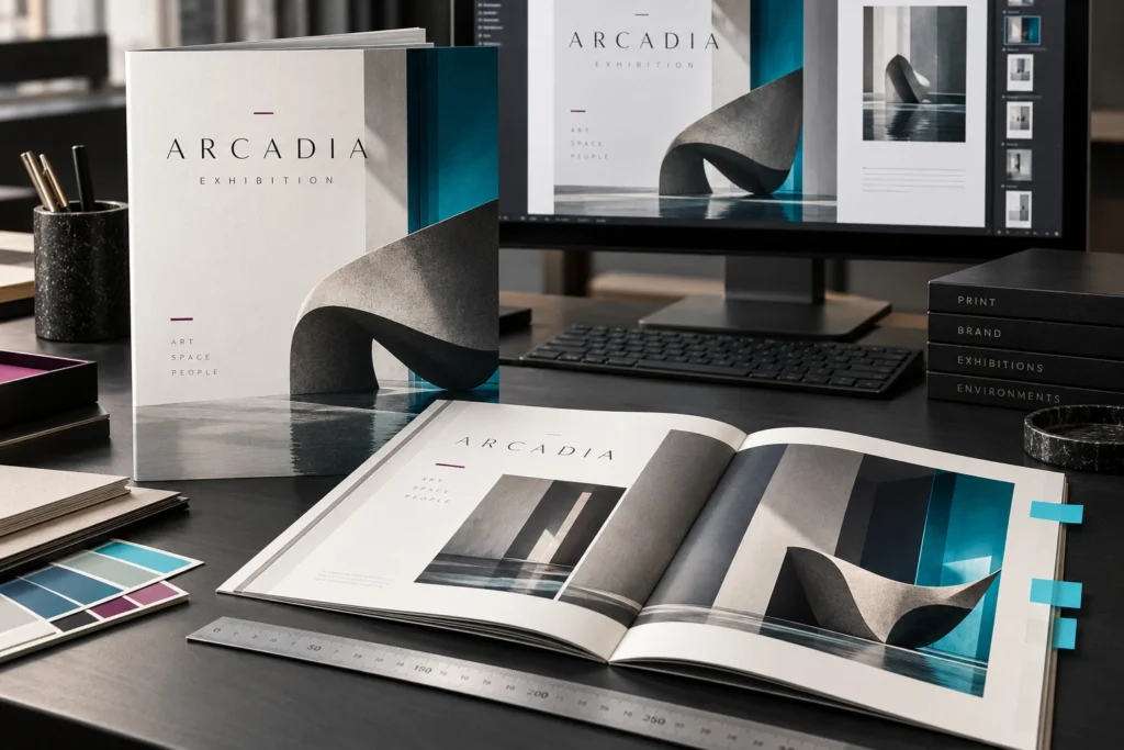 Design production and revisions shown through original TSG campaign and service imagery.