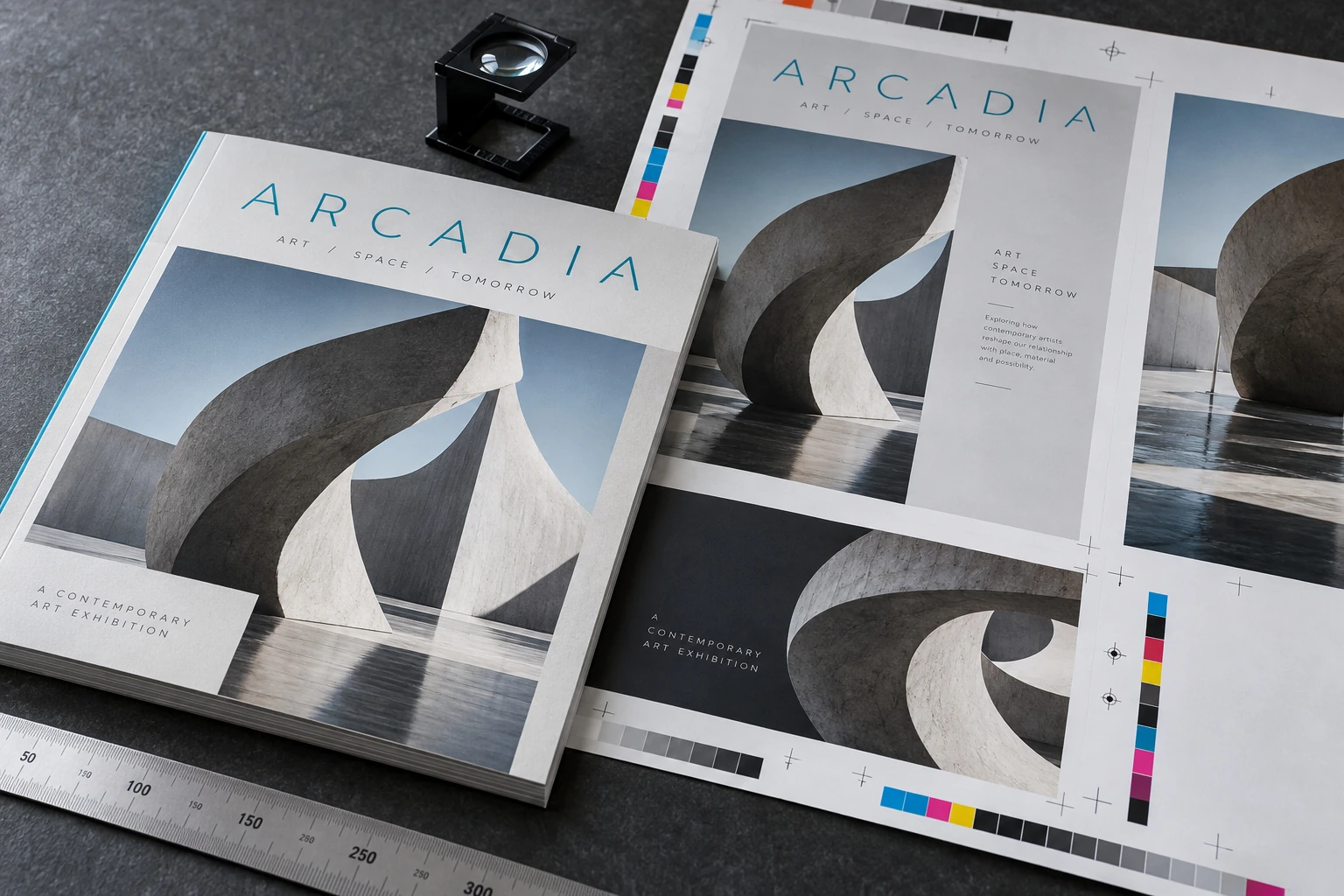 Print production craft shown through original TSG campaign and service imagery.