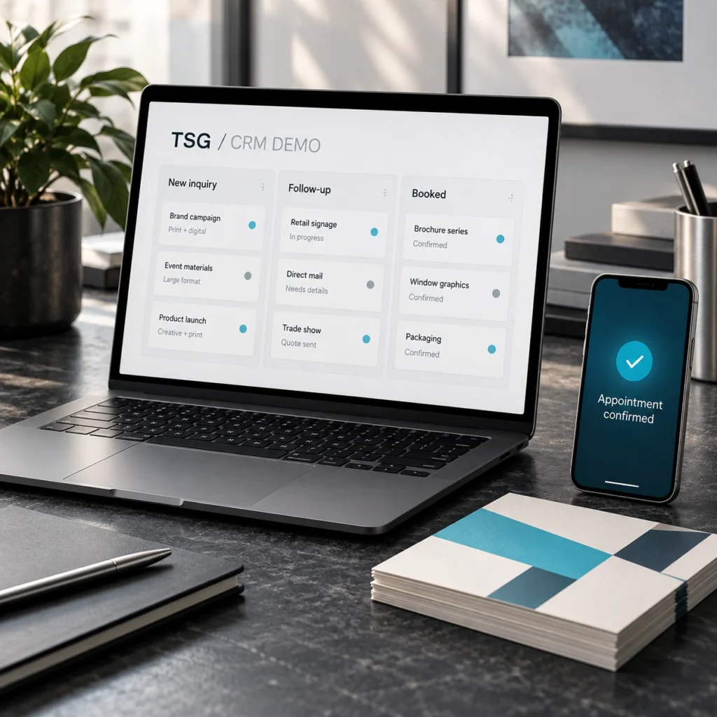 Automation and CRM hero shown through original TSG campaign and service imagery.