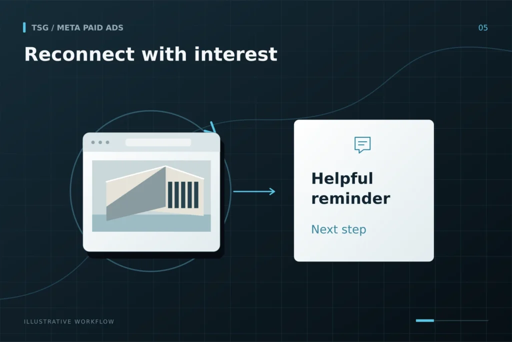 Retargeting and warm audiences: Reconnect with interest, Product viewed, Helpful reminder, Next step.