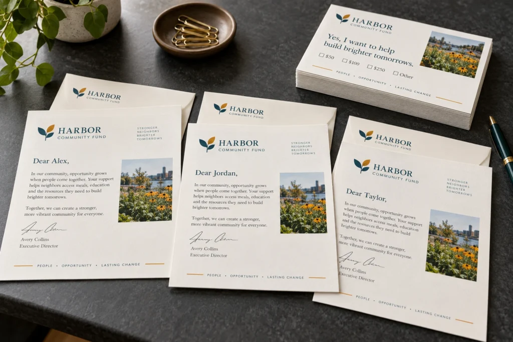 Personalized appeal letters for Alex, Jordan and Taylor with matching envelopes.
