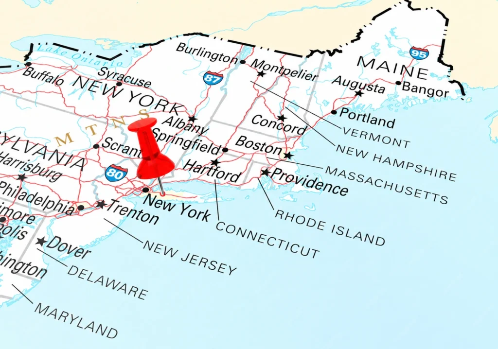 Map of the New York, New Jersey and Connecticut Tri-State service area.