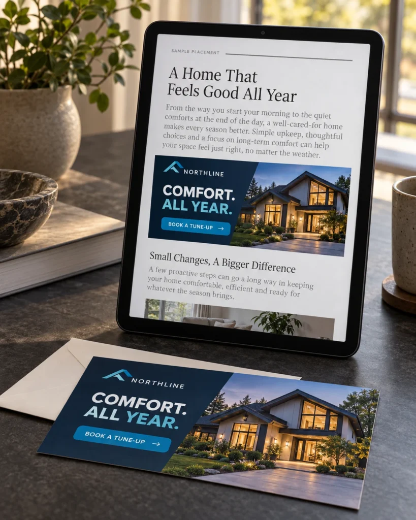 A matching postcard offer displayed as an online follow-up advertisement.