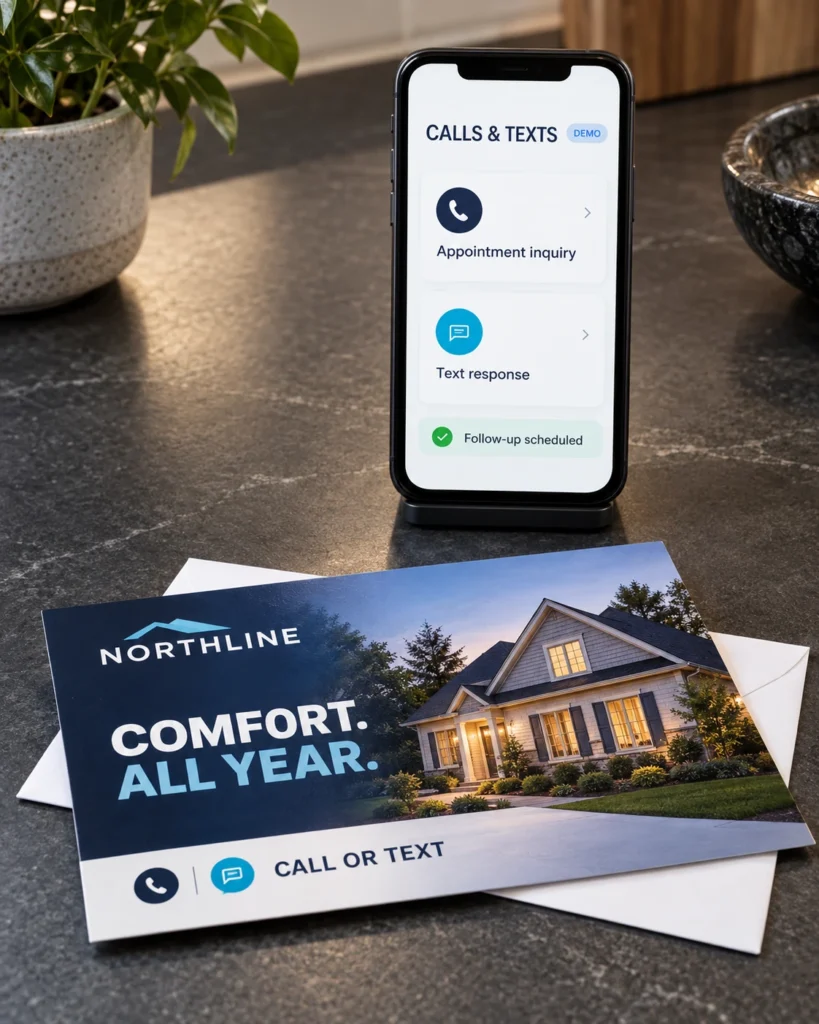 A campaign phone screen demonstrating call, text and appointment follow-up.